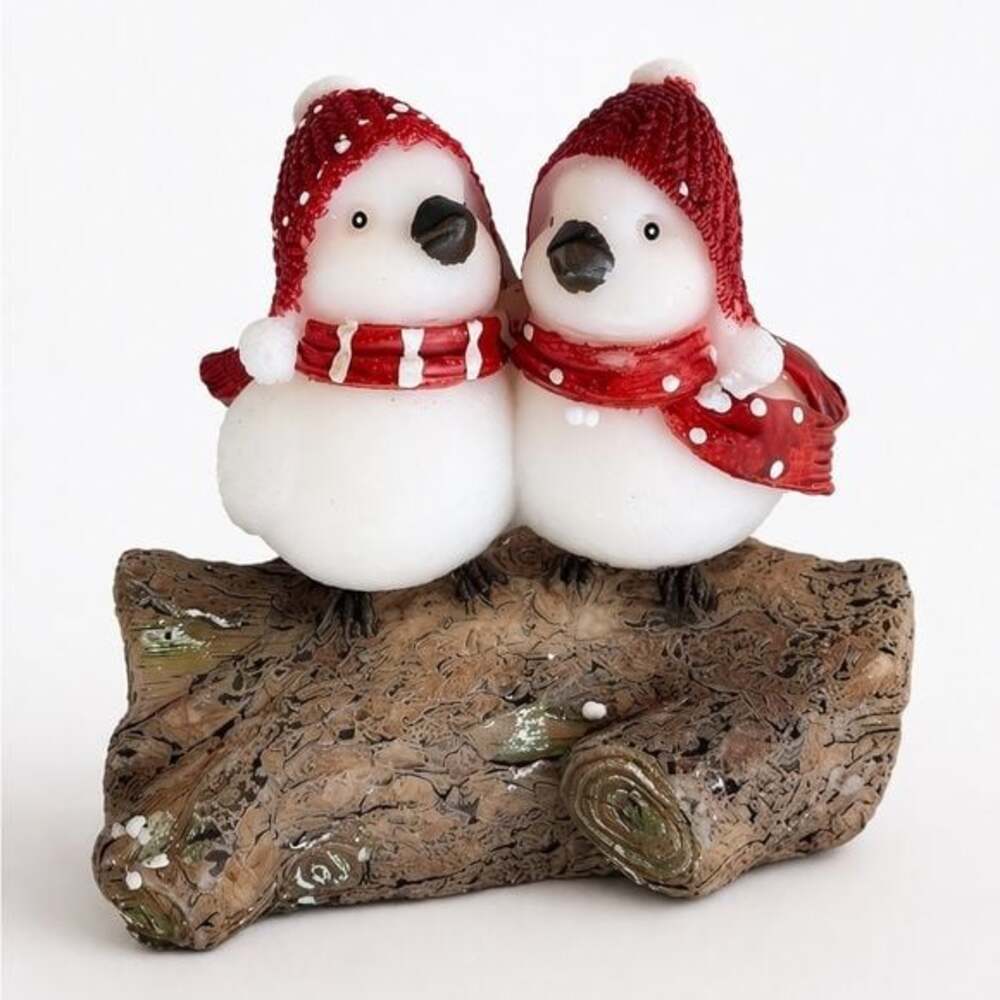 Flameless Wax Covered LED Winter Birds Luminary Timer Battery Operated